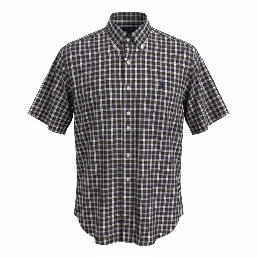 Ralph‎ Lauren Yarmouth Mens 16.5 Purple Plaid Short Sleeve Button Down Shirt
